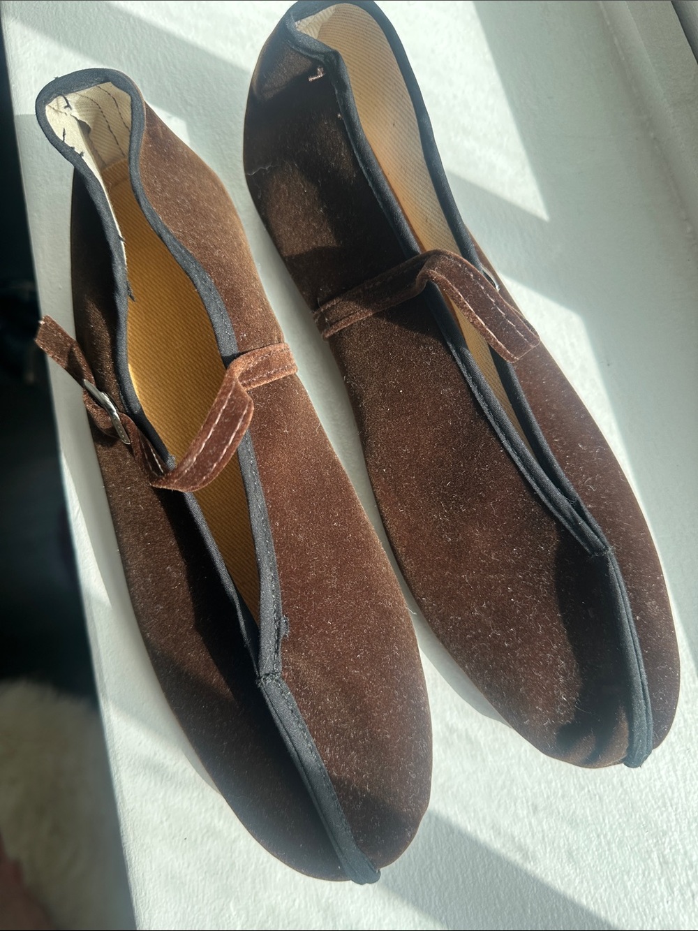 Womens Brown Velvet Slip-On Shoes with Strap